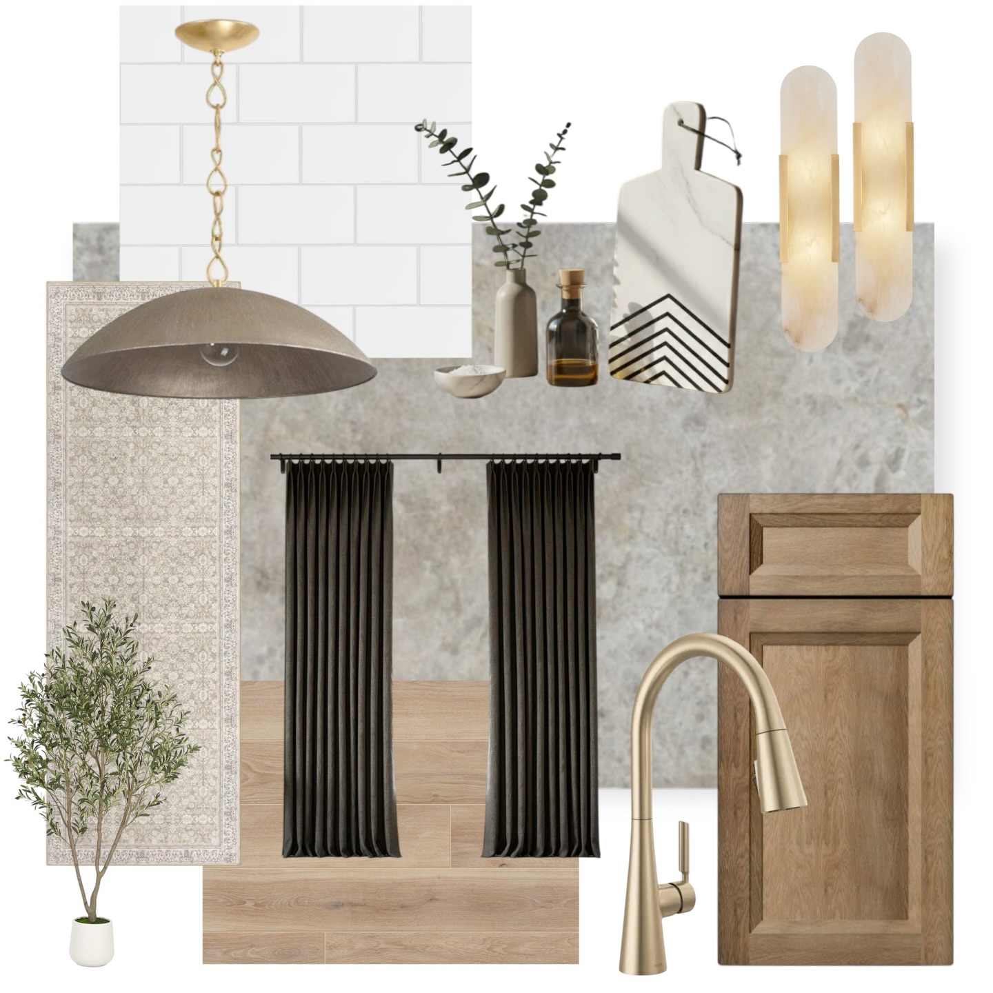 Living room styled with layered pillows, rug, and coffee table decor